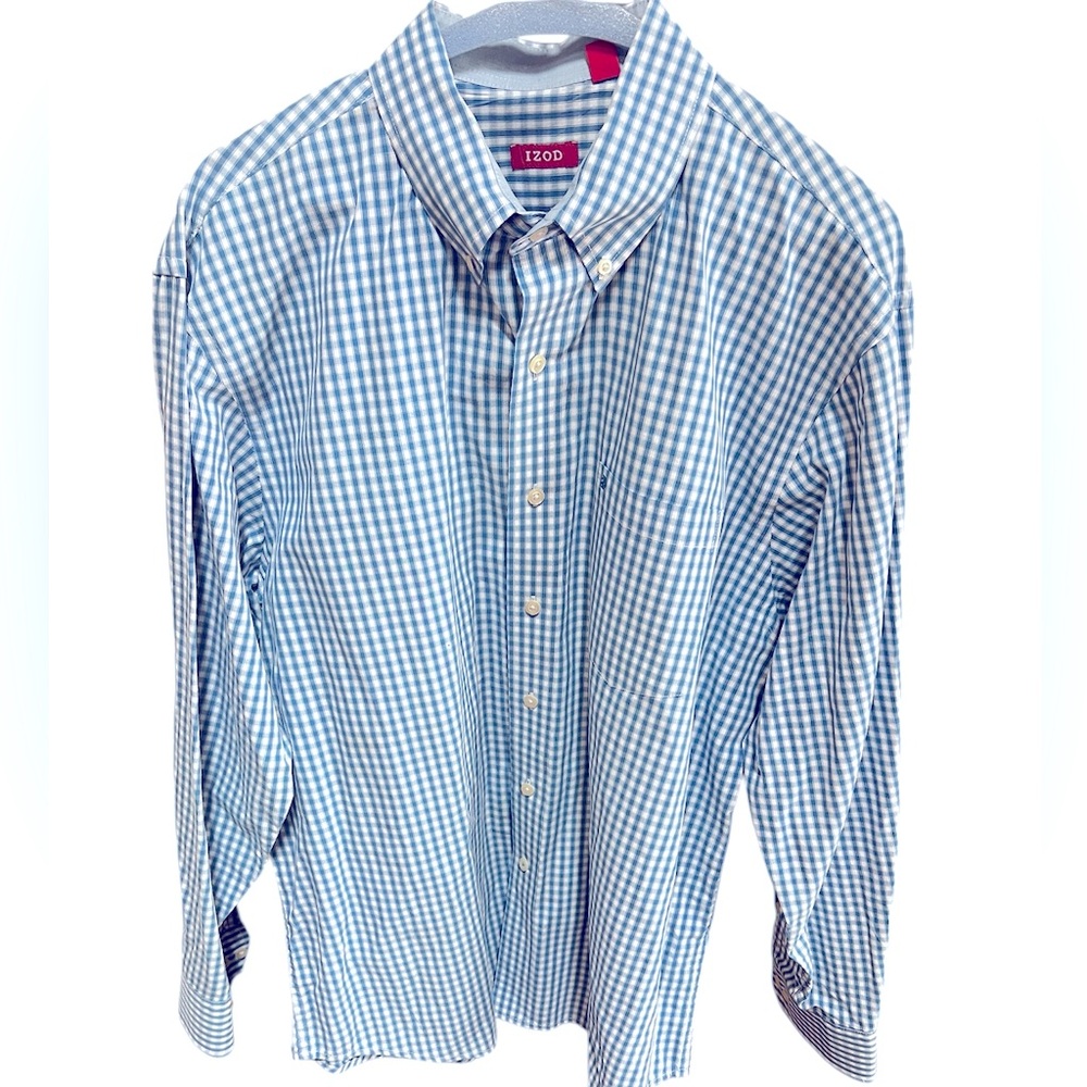 Izod Wedgewood Blue and White Long Sleeve Casual Button Down Fit Shirt. Lrg